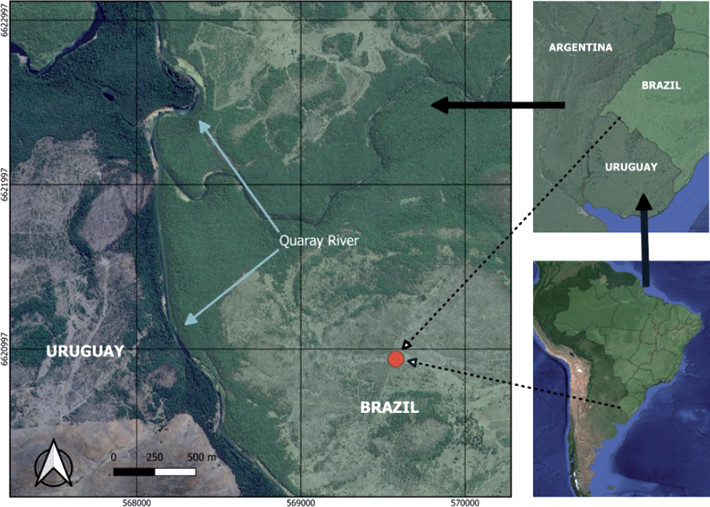 Detail of a location in Brazil where Antilope cervicapra specimens were sighted (red dot)