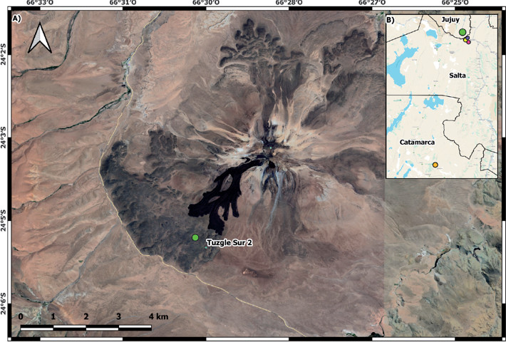Sitio de registro de Microcavia shiptoni en el volcán Tuzgle, Jujuy, Argentina